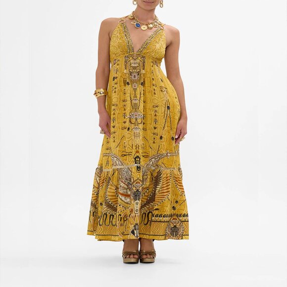 Camilla Women's Yellow Tiered Dress With Hardware Valley Of The Kings - Picture 1 of 12